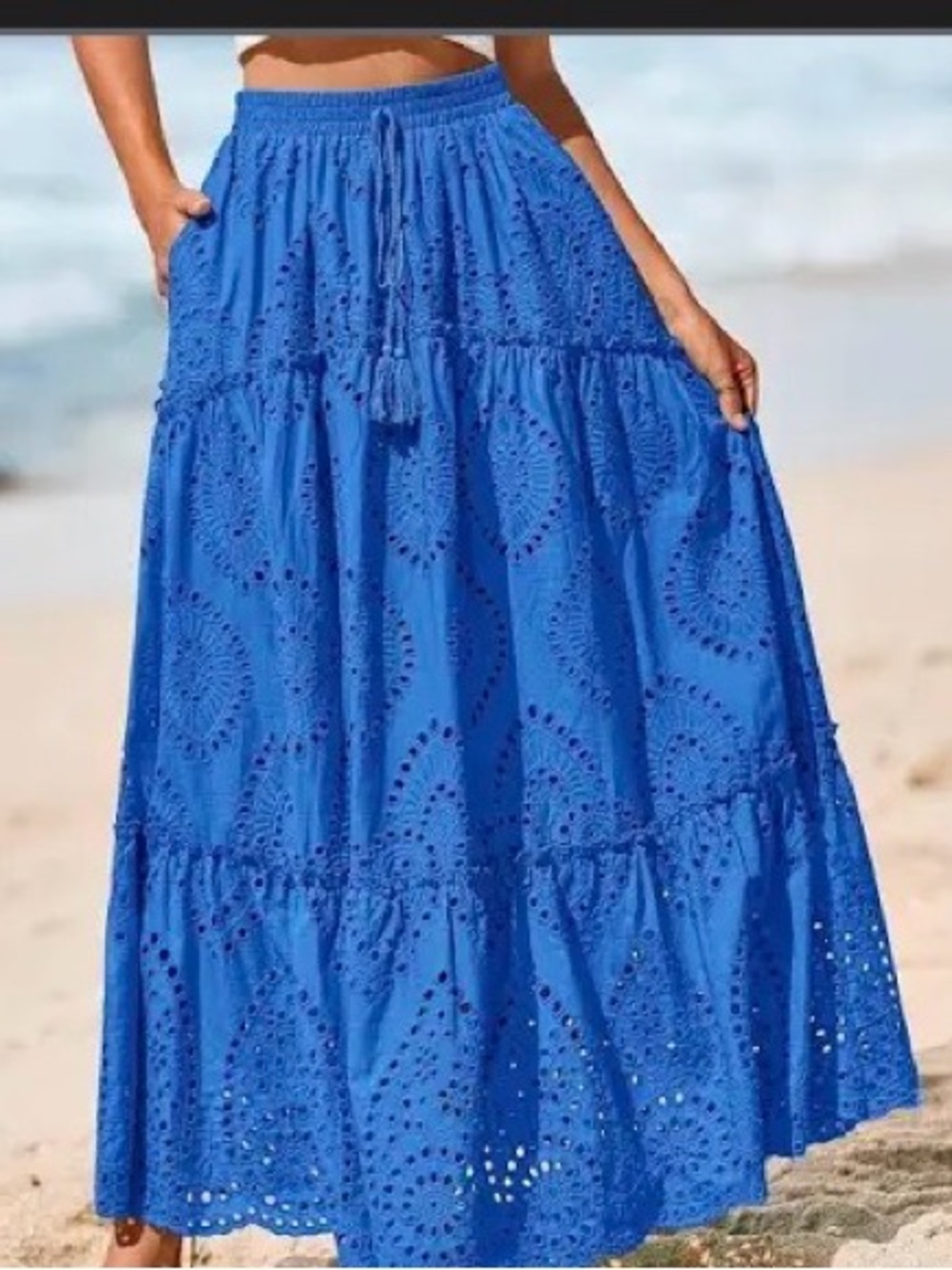 Women’s Eyelet Maxi Skirt in Bright Blue size M